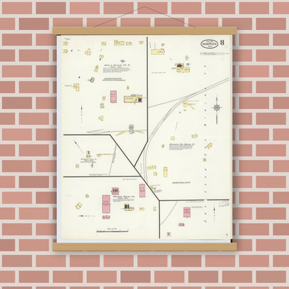 Old map wall art mockup — magnetic wood frame on brick wall — Sanborn Fire Insurance Map from Iron River, Iron County, Michigan (1913), Sheet #0008
