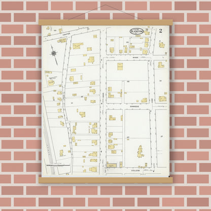 Old map wall art mockup — magnetic wood frame on brick wall — Sanborn Fire Insurance Map from Blackstone, Nottoway County, Virginia (1919), Sheet #0002