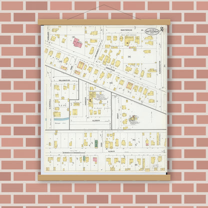 Old map wall art mockup — magnetic wood frame on brick wall — Sanborn Fire Insurance Map from Battle Creek, Calhoun County, Michigan (1902), Sheet #0002
