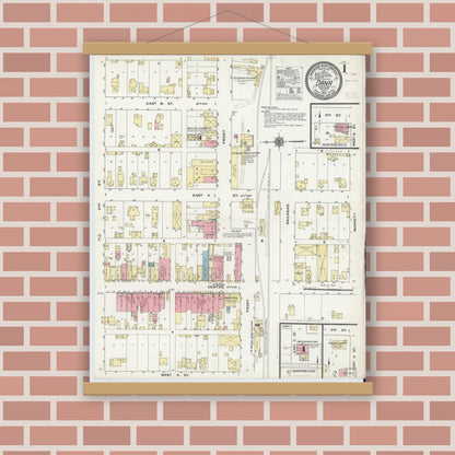 Old map wall art mockup — magnetic wood frame on brick wall — Sanborn Fire Insurance Map from Dana, Vermillion County, Indiana (1910) - Complete Map Set