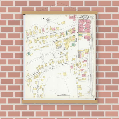 Old map wall art mockup — magnetic wood frame on brick wall — Sanborn Fire Insurance Map from Pomeroy, Meigs County, Ohio (1908), Sheet #0004