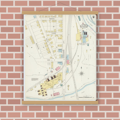 Old map wall art mockup — magnetic wood frame on brick wall — Sanborn Fire Insurance Map from Duncannon, Perry County, Pennsylvania (1894), Sheet #0002