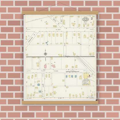 Old map wall art mockup — magnetic wood frame on brick wall — Sanborn Fire Insurance Map from Salem, Columbiana County, Ohio (1915), Sheet #0002