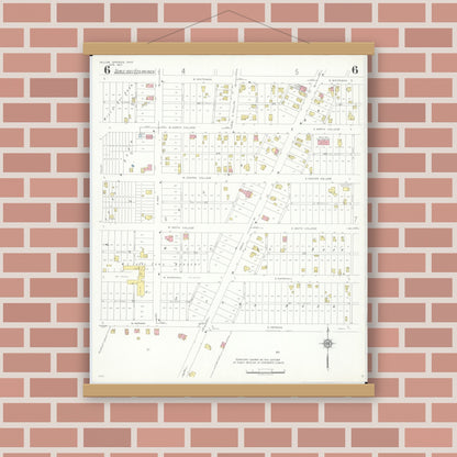 Old map wall art mockup — magnetic wood frame on brick wall — Sanborn Fire Insurance Map from Yellow Springs, Greene County, Ohio (1937), Sheet #0006