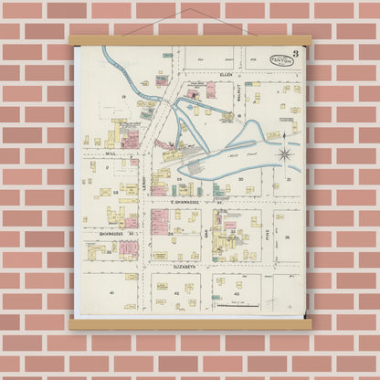 Old map wall art mockup — magnetic wood frame on brick wall — Sanborn Fire Insurance Map from Fenton, Genesee County, Michigan (1890), Sheet #0003