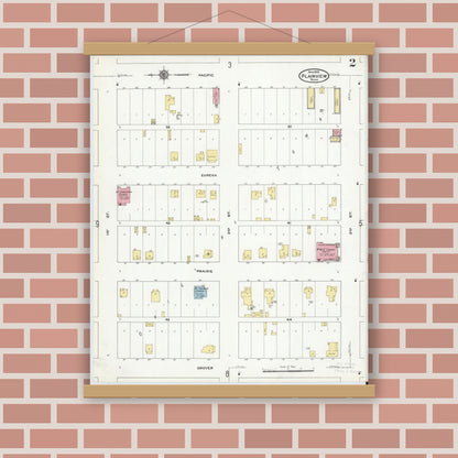 Old map wall art mockup — magnetic wood frame on brick wall — Sanborn Fire Insurance Map from Plainview, Hale County, Texas (1910), Sheet #0002
