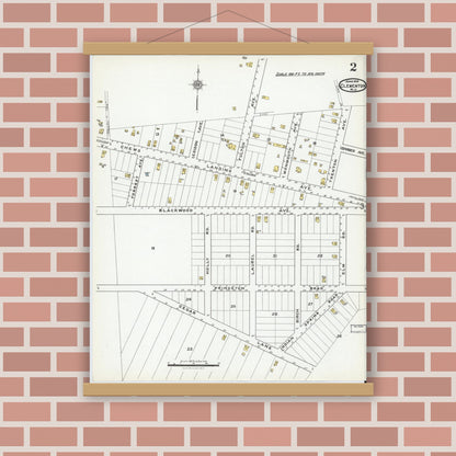 Old map wall art mockup — magnetic wood frame on brick wall — Sanborn Fire Insurance Map from Clementon, Camden County, New Jersey (1919), Sheet #0002