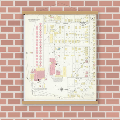 Old map wall art mockup — magnetic wood frame on brick wall — Sanborn Fire Insurance Map from Athens, Athens County, Ohio (1914), Sheet #0007