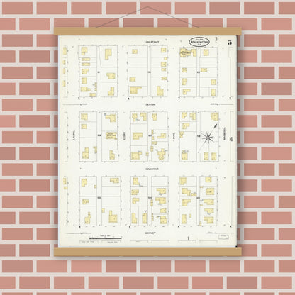 Old map wall art mockup — magnetic wood frame on brick wall — Sanborn Fire Insurance Map from Apalachicola, Franklin County, Florida (1909), Sheet #0005
