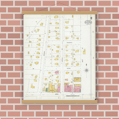 Old map wall art mockup — magnetic wood frame on brick wall — Sanborn Fire Insurance Map from Milford, Iroquois County, Illinois (1906), Sheet #0002