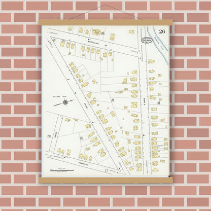 Old map wall art mockup — magnetic wood frame on brick wall — Sanborn Fire Insurance Map from Batavia, Genesee County, New York (1919), Sheet #0026