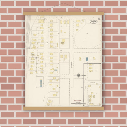 Old map wall art mockup — magnetic wood frame on brick wall — Sanborn Fire Insurance Map from Barstow, San Bernardino County, California (1917), Sheet #0002