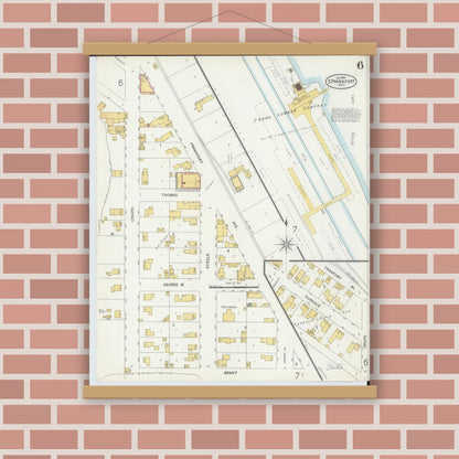 Old map wall art mockup — magnetic wood frame on brick wall — Sanborn Fire Insurance Map from Frankfort, Benzie County, Michigan (1899), Sheet #0006