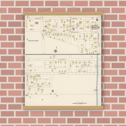 Old map wall art mockup — magnetic wood frame on brick wall — Sanborn Fire Insurance Map from Gonzales, Gonzales County, Texas (1922), Sheet #0009