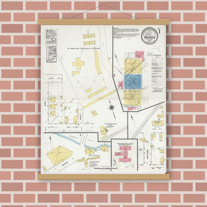 Old map wall art mockup — magnetic wood frame on brick wall — Sanborn Fire Insurance Map from Warren, Huntington County, Indiana (1919) - Complete Map Set