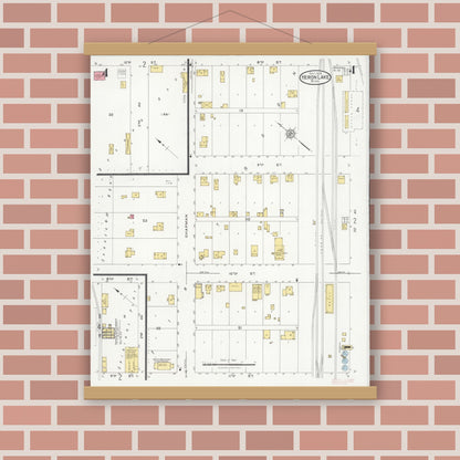 Old map wall art mockup — magnetic wood frame on brick wall — Sanborn Fire Insurance Map from Heron Lake, Jackson County, Minnesota (1926), Sheet #0004