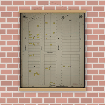 Old map wall art mockup — magnetic wood frame on brick wall — Sanborn Fire Insurance Map from New Jersey Coast, New Jersey Coast, New Jersey (1890), Sheet #0056