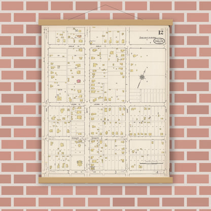 Old map wall art mockup — magnetic wood frame on brick wall — Sanborn Fire Insurance Map from Uvalde, Uvalde County, Texas (1922), Sheet #0012