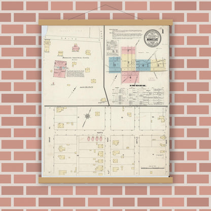Old map wall art mockup — magnetic wood frame on brick wall — Sanborn Fire Insurance Map from Manassas, Independent Cities, Virginia (1912) - Complete Map Set