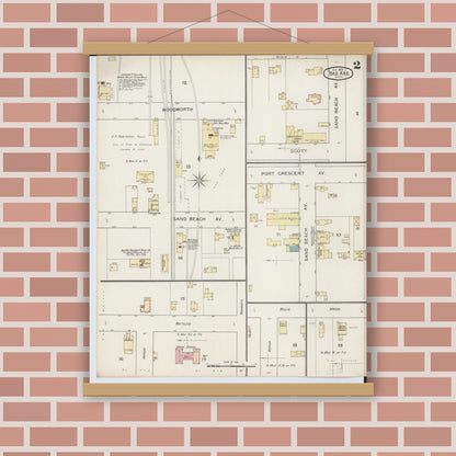 Old map wall art mockup — magnetic wood frame on brick wall — Sanborn Fire Insurance Map from Bad Axe, Huron County, Michigan (1893), Sheet #0002