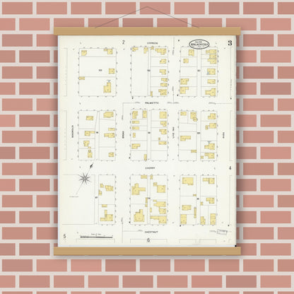 Old map wall art mockup — magnetic wood frame on brick wall — Sanborn Fire Insurance Map from Apalachicola, Franklin County, Florida (1909) - Complete Map Set