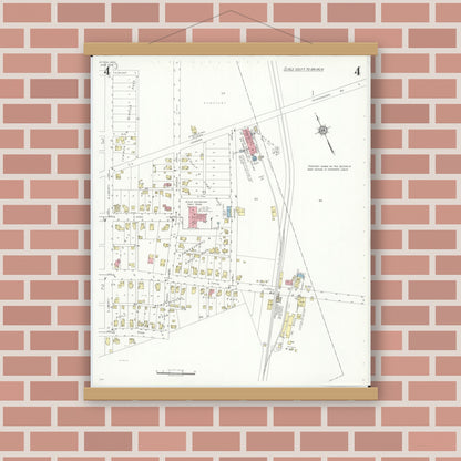 Old map wall art mockup — magnetic wood frame on brick wall — Sanborn Fire Insurance Map from Attica, Seneca County, Ohio (1938), Sheet #0004