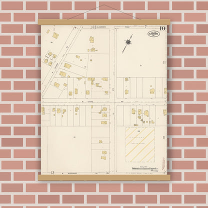 Old map wall art mockup — magnetic wood frame on brick wall — Sanborn Fire Insurance Map from Alhambra, Los Angeles County, California (1912), Sheet #0010