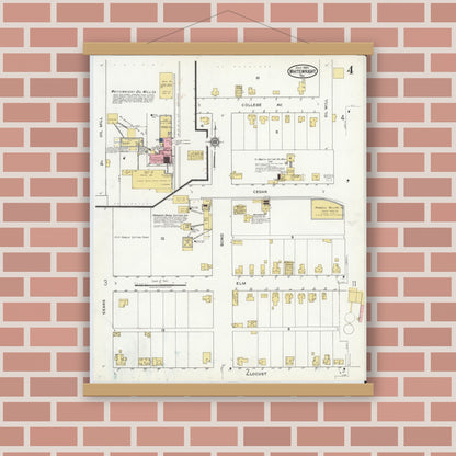 Old map wall art mockup — magnetic wood frame on brick wall — Sanborn Fire Insurance Map from Whitewright, Grayson County, Texas (1920), Sheet #0004