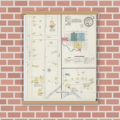 Old map wall art mockup — magnetic wood frame on brick wall — Sanborn Fire Insurance Map from Ovid, Clinton County, Michigan (1895) - Complete Map Set
