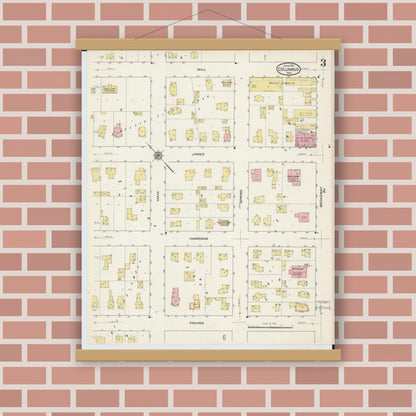 Old map wall art mockup — magnetic wood frame on brick wall — Sanborn Fire Insurance Map from Columbus, Columbia and Dodge County, Wisconsin (1915), Sheet #0003