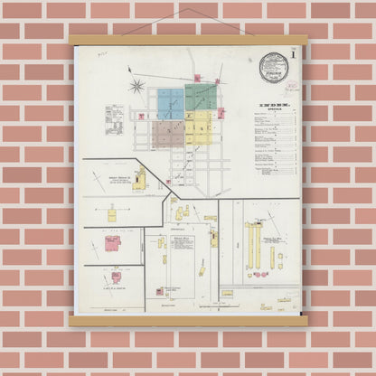 Old map wall art mockup — magnetic wood frame on brick wall — Sanborn Fire Insurance Map from Virginia, Cass County, Illinois (1894) - Complete Map Set