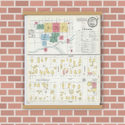 Old map wall art mockup — magnetic wood frame on brick wall — Sanborn Fire Insurance Map from Marshall, Calhoun County, Michigan (1899) - Complete Map Set