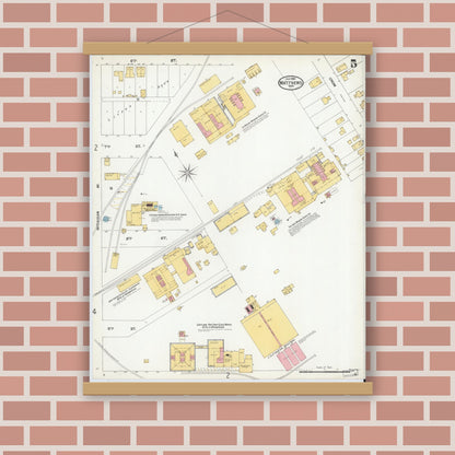 Old map wall art mockup — magnetic wood frame on brick wall — Sanborn Fire Insurance Map from Matthews, Grant County, Indiana (1904), Sheet #0005