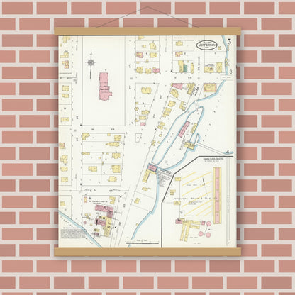 Old map wall art mockup — magnetic wood frame on brick wall — Sanborn Fire Insurance Map from Jefferson, Jefferson County, Wisconsin (1909), Sheet #0005