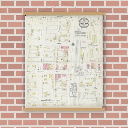 Old map wall art mockup — magnetic wood frame on brick wall — Sanborn Fire Insurance Map from Grant Park, Kankakee County, Illinois (1914) - Complete Map Set