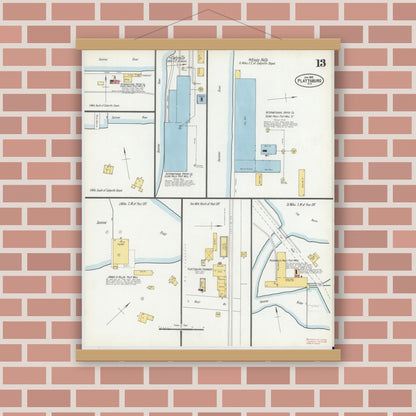 Old map wall art mockup — magnetic wood frame on brick wall — Sanborn Fire Insurance Map from Plattsburg, Clinton County, New York (1902), Sheet #0013