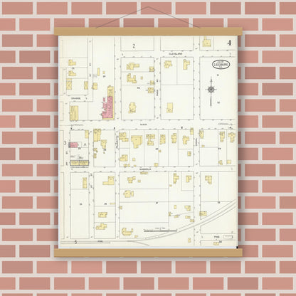Old map wall art mockup — magnetic wood frame on brick wall — Sanborn Fire Insurance Map from Leesburg, Lake County, Florida (1911), Sheet #0004