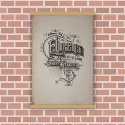 Old map wall art mockup — magnetic wood frame on brick wall — Sanborn Fire Insurance Map from Queens, Queens County, New York (1912), Sheet #0001