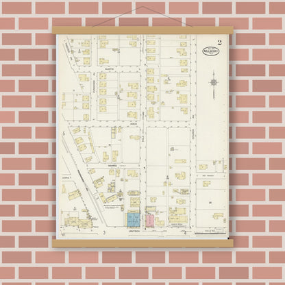Old map wall art mockup — magnetic wood frame on brick wall — Sanborn Fire Insurance Map from Mulberry, Polk County, Florida (1914), Sheet #0002