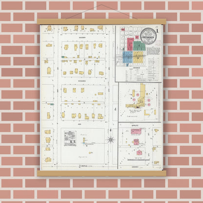 Old map wall art mockup — magnetic wood frame on brick wall — Sanborn Fire Insurance Map from Chatsworth, Livingston County, Illinois (1906) - Complete Map Set