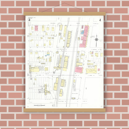 Old map wall art mockup — magnetic wood frame on brick wall — Sanborn Fire Insurance Map from Raymondville, Willacy County, Texas (1948), Sheet #0004