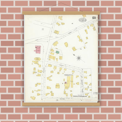 Old map wall art mockup — magnetic wood frame on brick wall — Sanborn Fire Insurance Map from Weymouth, Norfolk County, Massachusetts (1904), Sheet #0023
