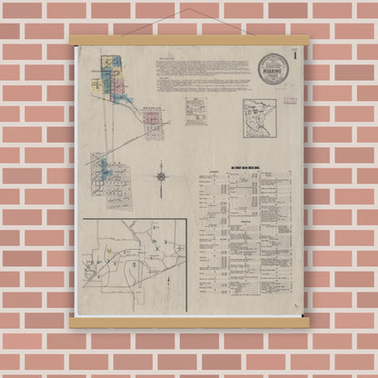 Old map wall art mockup — magnetic wood frame on brick wall — Sanborn Fire Insurance Map from Hibbing, Saint Louis County, Minnesota (1913) - Complete Map Set