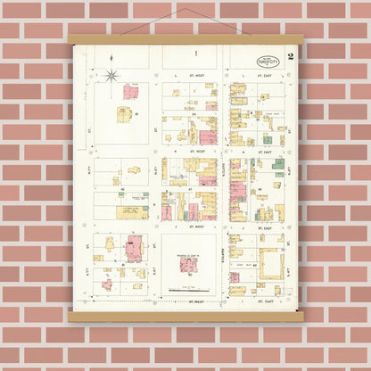 Old map wall art mockup — magnetic wood frame on brick wall — Sanborn Fire Insurance Map from Forest City, Winnebago County, Iowa (1901), Sheet #0002
