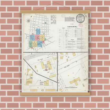 Old map wall art mockup — magnetic wood frame on brick wall — Sanborn Fire Insurance Map from Wilson, Wilson County, North Carolina (1897) - Complete Map Set