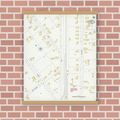 Old map wall art mockup — magnetic wood frame on brick wall — Sanborn Fire Insurance Map from Franklin, Norfolk County, Massachusetts (1899), Sheet #0006