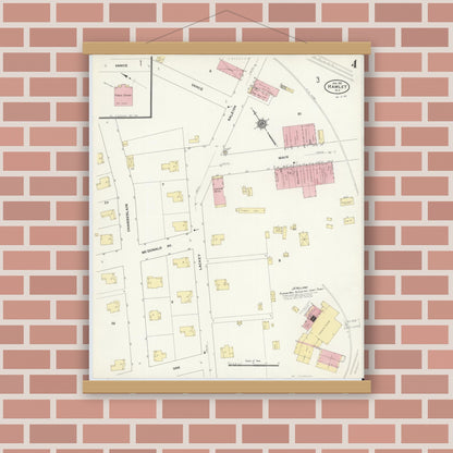 Old map wall art mockup — magnetic wood frame on brick wall — Sanborn Fire Insurance Map from Hamlet, Richmond County, North Carolina (1911), Sheet #0004
