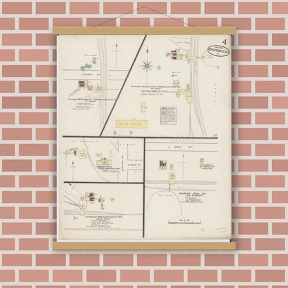 Old map wall art mockup — magnetic wood frame on brick wall — Sanborn Fire Insurance Map from Braidwood, Will County, Illinois (1885), Sheet #0004