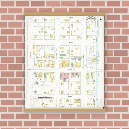 Old map wall art mockup — magnetic wood frame on brick wall — Sanborn Fire Insurance Map from Shell Rock, Butler County, Iowa (1902), Sheet #0002