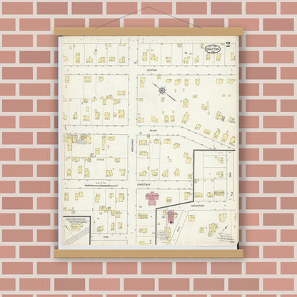 Old map wall art mockup — magnetic wood frame on brick wall — Sanborn Fire Insurance Map from Grafton, Lorain County, Ohio (1913), Sheet #0002